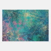 金ゴールドフローラのアウトライン(ピンクティール(緑がかった色)) ラッピングペーパーシート (正面)