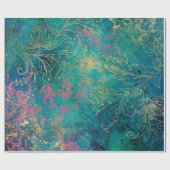 金ゴールドフローラのアウトライン(ピンクティール(緑がかった色)) ラッピングペーパー (フラット)