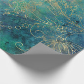 金ゴールドフローラのアウトライン(ピンクティール(緑がかった色)) ラッピングペーパー (角)