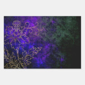 金ゴールドフローラのアウトライン(紫の緑) ラッピングペーパーシート (正面3)