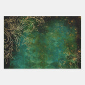 金ゴールドフローラのアウトライン（緑） ラッピングペーパーシート (正面)