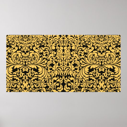 金ゴールドフローラのアートパターン黒のタイアートヴィンタ ポスター (正面)