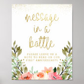 金ゴールドフローラのボトルブライダルシャワー記号 ポスター (正面)