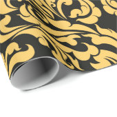 金ゴールドフローラの絵柄（黒のタイのアートビンタ） ラッピングペーパー (ロールコーナー)