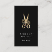 金ゴールドフローラはさみロゴヘアスタイリスト 名刺 (正面)