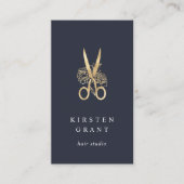 金ゴールドフローラはさみロゴヘアスタイリスト 名刺 (正面)