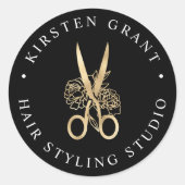 金ゴールドフローラはさみロゴ ラウンドシール (正面)