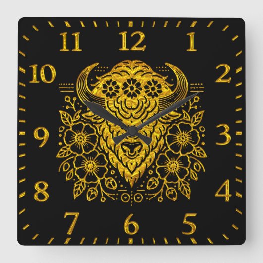 金ゴールドフローラはっきりしたバイソンアートウィズ詳細 スクエア壁時計 (正面)