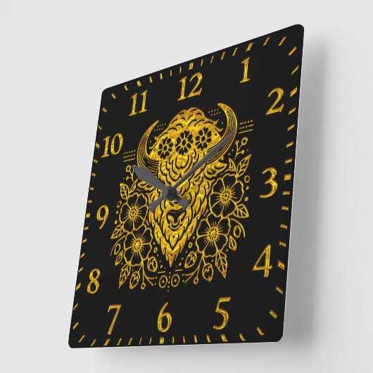 金ゴールドフローラはっきりしたバイソンアートウィズ詳細 スクエア壁時計 (傾斜)