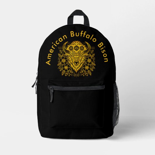 金ゴールドフローラはっきりしたバイソンアートウィズ詳細 プリントバックパック (正面)