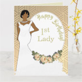 金ゴールドフローラアフリカンアメリカン誕生日1stレディ カード (黄色い花)