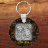 金ゴールドフローラアートフォトフレームパーソナライズされた キーホルダー (正面)