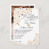 金ゴールドフローライラストレーション結婚式招待状 招待状 (正面/裏面)