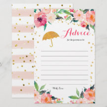 金ゴールドフローラエイプリルシャワー赤ちゃんシャワーアドバイスカード