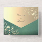 金ゴールドフローラエメラルド結婚ズ オールインワン招待状 (裏面)