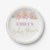 金ゴールドフローラエレガントスイートベビーガールシャワー ペーパープレート (正面)