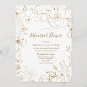 金ゴールドフローラエレガントホワイトリハモダンーサルディナー 招待状 (正面/裏面)