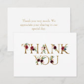 金ゴールドフローラエレガントレターシックホワイトありがとう サンキューカード (正面/裏面)