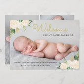 金ゴールドフローラエレガント写真の誕生発表 案内状 (正面/裏面)