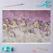 金ゴールドフローラエンボス効果ラベンダーホワイト素朴 薄葉紙 (クラフト)