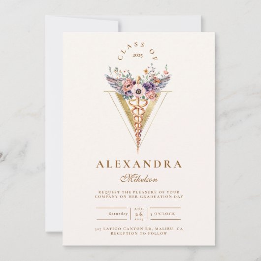 金ゴールドフローラカドゥセウス医学獣医科卒業 招待状 (正面)