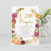 金ゴールドフローラカボチャリースベビーシャワー招待状 招待状 (スタンド正面)