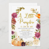 金ゴールドフローラカボチャリースベビーシャワー招待状 招待状 (正面/裏面)