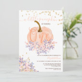 金ゴールドフローラカボチャ水カラー最初の誕生日 招待状 (スタンド正面)