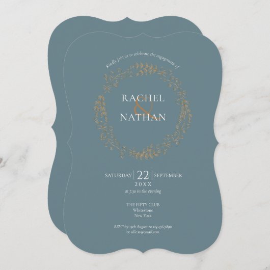 金ゴールドフローラガーランド婚約パーティ 招待状 (正面/裏面)