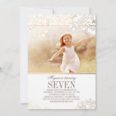 金ゴールドフローラガールフォトバースデーパーティーへの招待 招待状 (正面)