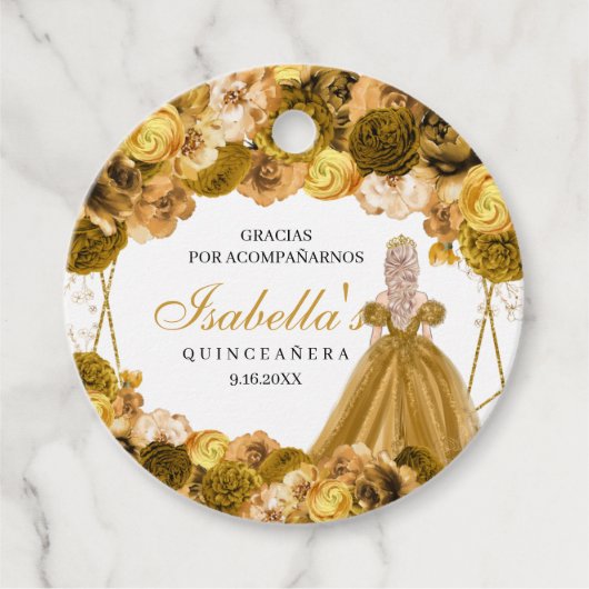 金ゴールドフローラキンセアニェラサークルメッセージカード フェイバータグ (正面)