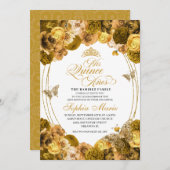 金ゴールドフローラキンセアニェラ誕生日招待状 招待状 (正面/裏面)