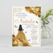 金ゴールドフローラキンセアニェラ誕生日招待状 招待状 (スタンド正面)