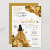 金ゴールドフローラキンセアニェラ誕生日招待状 招待状 (正面/裏面)