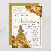 金ゴールドフローラキンセアニェラ誕生日招待状 招待状 (正面/裏面)