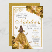 金ゴールドフローラキンセアニェラ誕生日招待状 招待状 (正面/裏面)