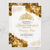 金ゴールドフローラキンセアニェラ誕生日 招待状 (正面/裏面)