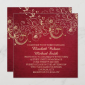 金ゴールドフローラクリスマスウェディング招待 招待状 (正面/裏面)