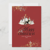 金ゴールドフローラクリスマスディアフォトクリスマスレッド シーズンカード (正面)