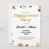 金ゴールドフローラクリスマス婚約パーティ招待状 招待状 (正面)