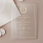 金ゴールドフローラクレストモノグラ結婚ムエレガントズ アクリル招待状