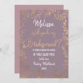 金ゴールドフローラグラデーションマウヴ薄紫ブライデスメイド 招待状