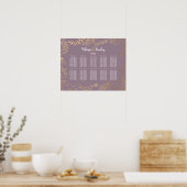 金ゴールドフローラグリッターの薄紫座席表 ポスター (キッチン)