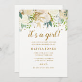 金ゴールドフローラグリッターガールベビーシャワー招待状 招待状 (正面/裏面)