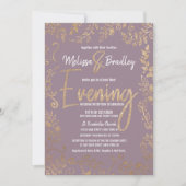 金ゴールドフローラグリッターグラデーションマウブ薄紫夕べ 招待状 (正面)