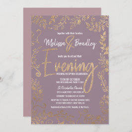 金ゴールドフローラグリッターグラデーションマウブ薄紫夕べ 招待状