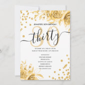 金ゴールドフローラグリッター30th Birthdayメニュー&プログラム 招待状 (正面)