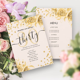 金ゴールドフローラグリッター30th Birthdayメニュー&プログラム 招待状