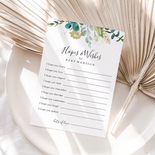 金ゴールドフローラグリーンベビーシャワー希望&ウィッシュカード ポストカード