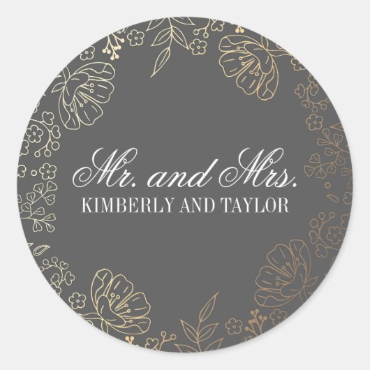 金ゴールドフローラグレイ結婚ズモノグラム ラウンドシール (正面)